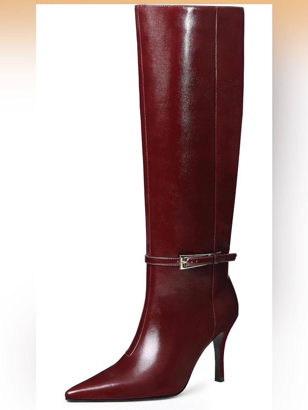 Comjuy Women's High Heel Knee Boot in Deep Burgundy
